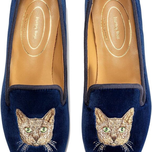Shoes - Women's Velvet Loafer Flats Embroidery Rubber Sole Slip-On Casual Dress